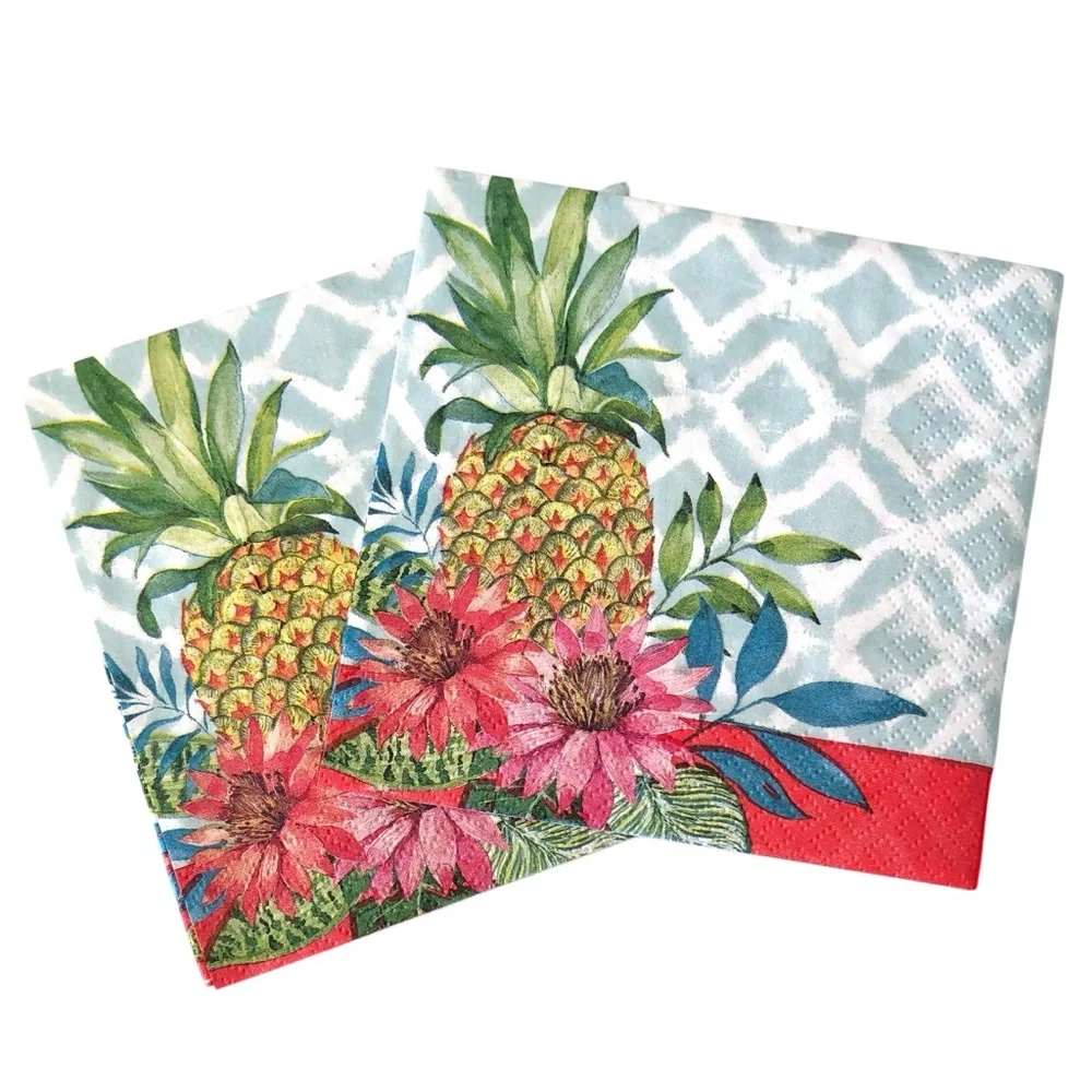 Creative Converting Tropical Pineapple Cocktail Beverage Paper Napkins, 40 ct